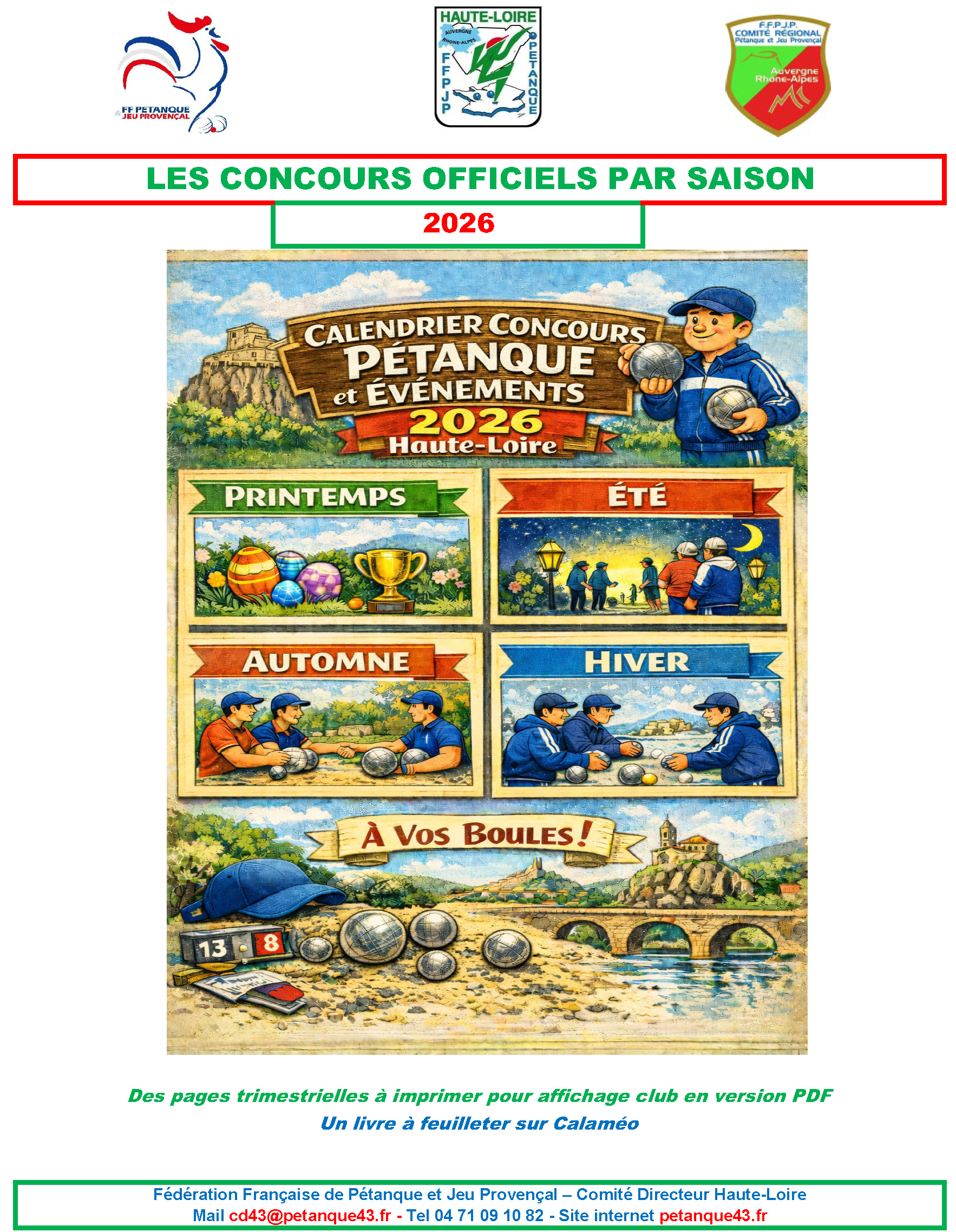 CALENDRIER CONCOURS EVENEMENT 2026